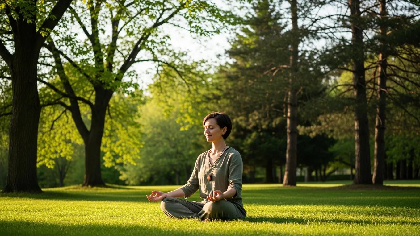Person practicing mindfulness outdoors to build emotional resilience during career transition